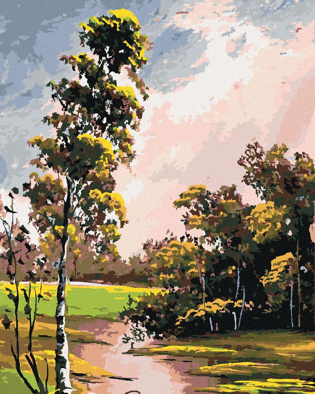 Zuty – Maľovanie Podľa Čísel – Letná Krajina S Brezou a Jazierkom, 40 × 50 cm, Plátno
