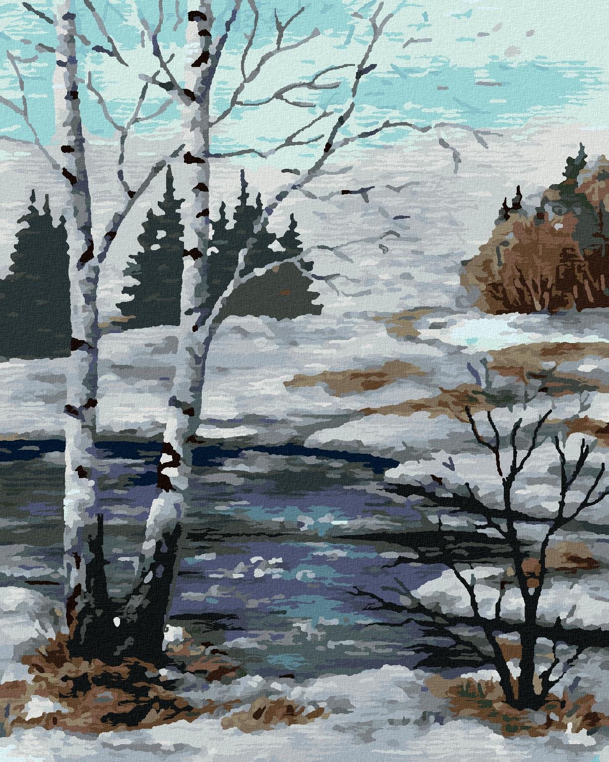 Zuty – Maľovanie Podľa Čísel – Brezy V Zimnej Krajine, 40 × 50 cm, Plátno + Rám