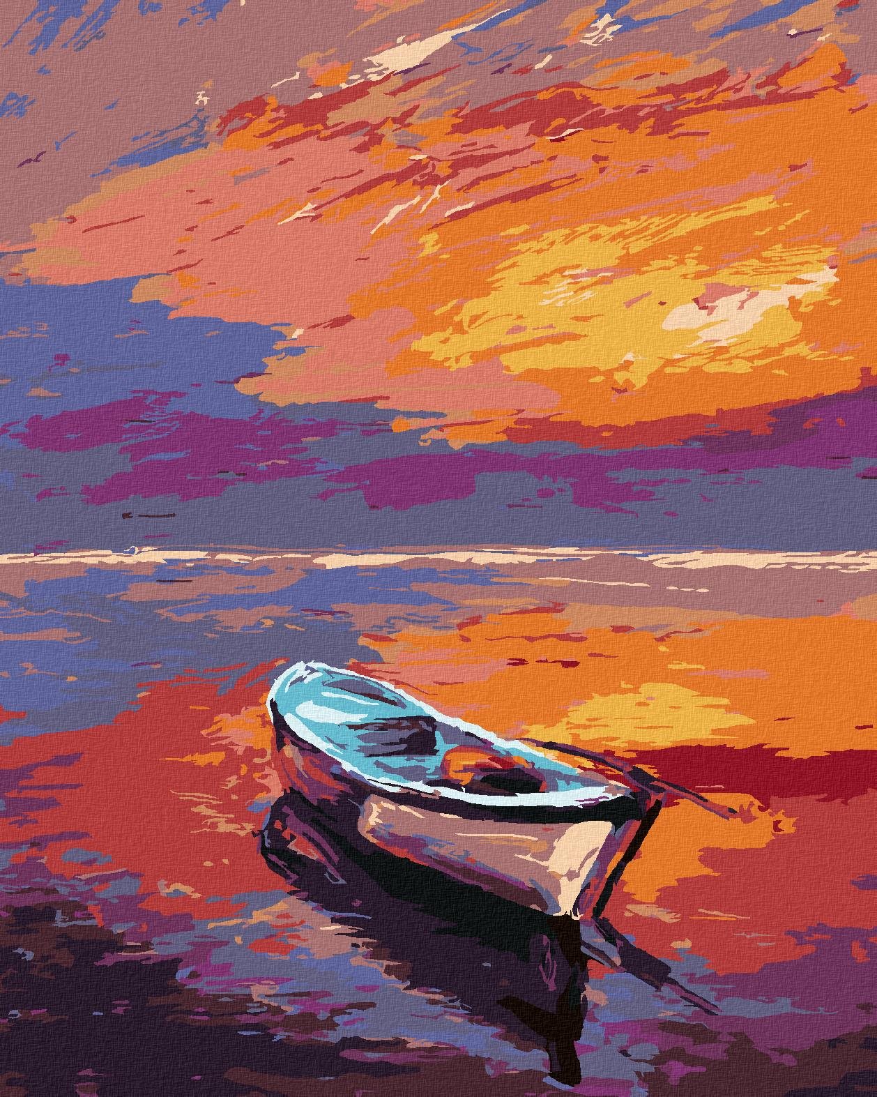 Zuty – Maľovanie Podľa Čísel – Loďka Pri Krásnom Západe Slnka, 40 × 50 cm, Plátno + Rám
