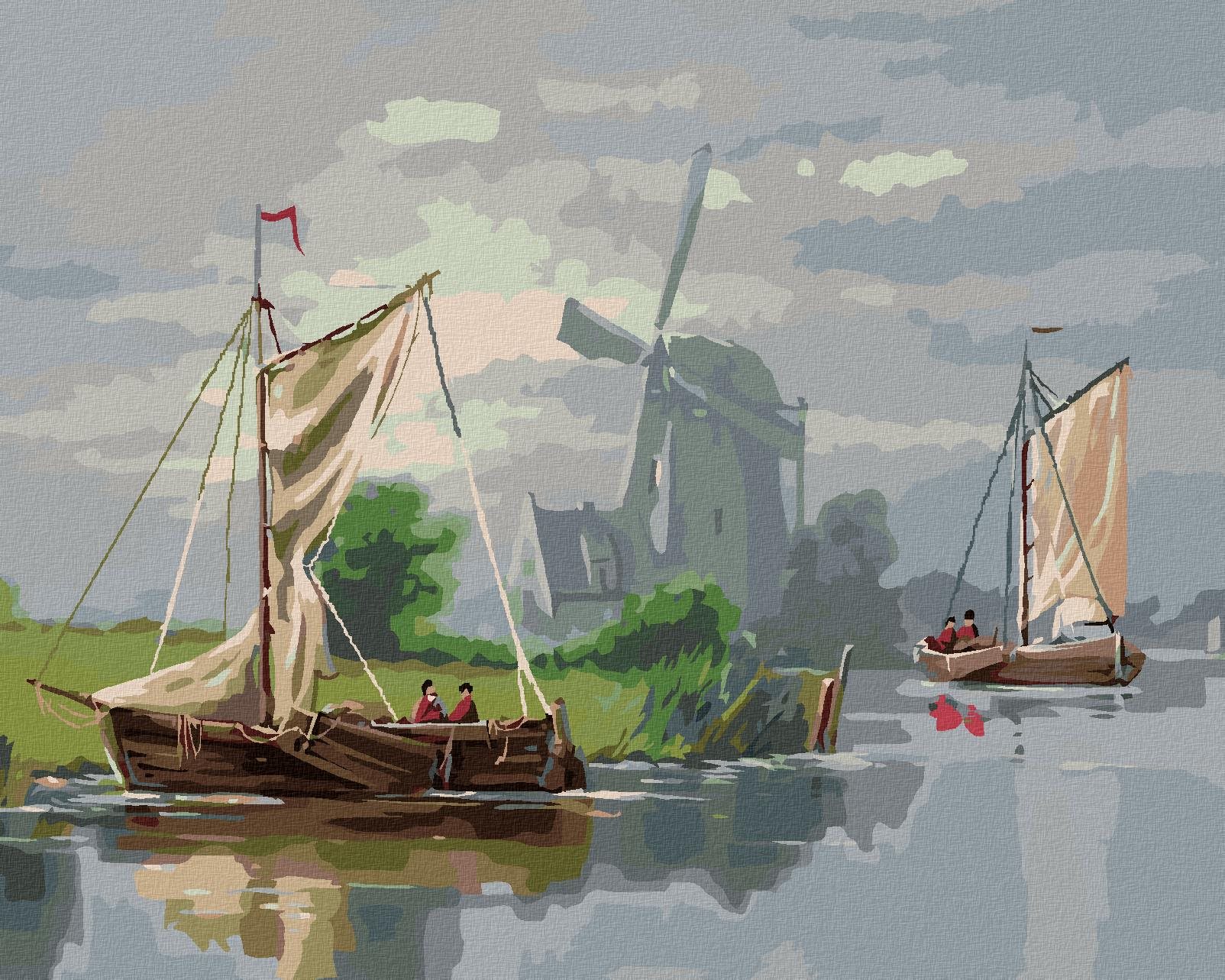 Zuty – Maľovanie Podľa Čísel – Veterný Mlyn A Plachetničky, 80 × 100 cm, Plátno + Rám