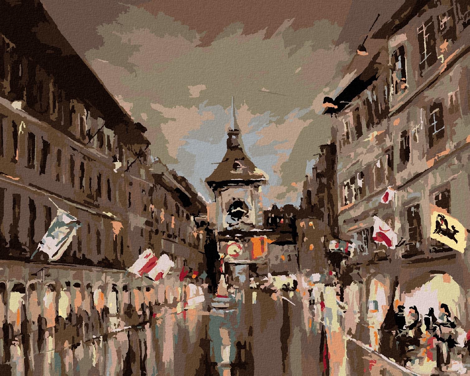 Zuty – Maľovanie Podľa Čísel – Kramgassova Ulica V Podvečer, 40 × 50 cm, Plátno + Rám
