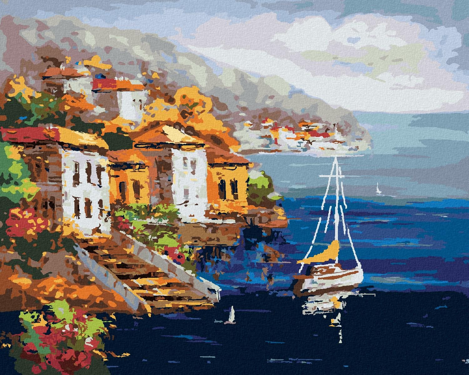 Zuty – Maľovanie Podľa Čísel – Výhľad Na Prístav V Grécku, 80 × 100 cm, Plátno + Rám