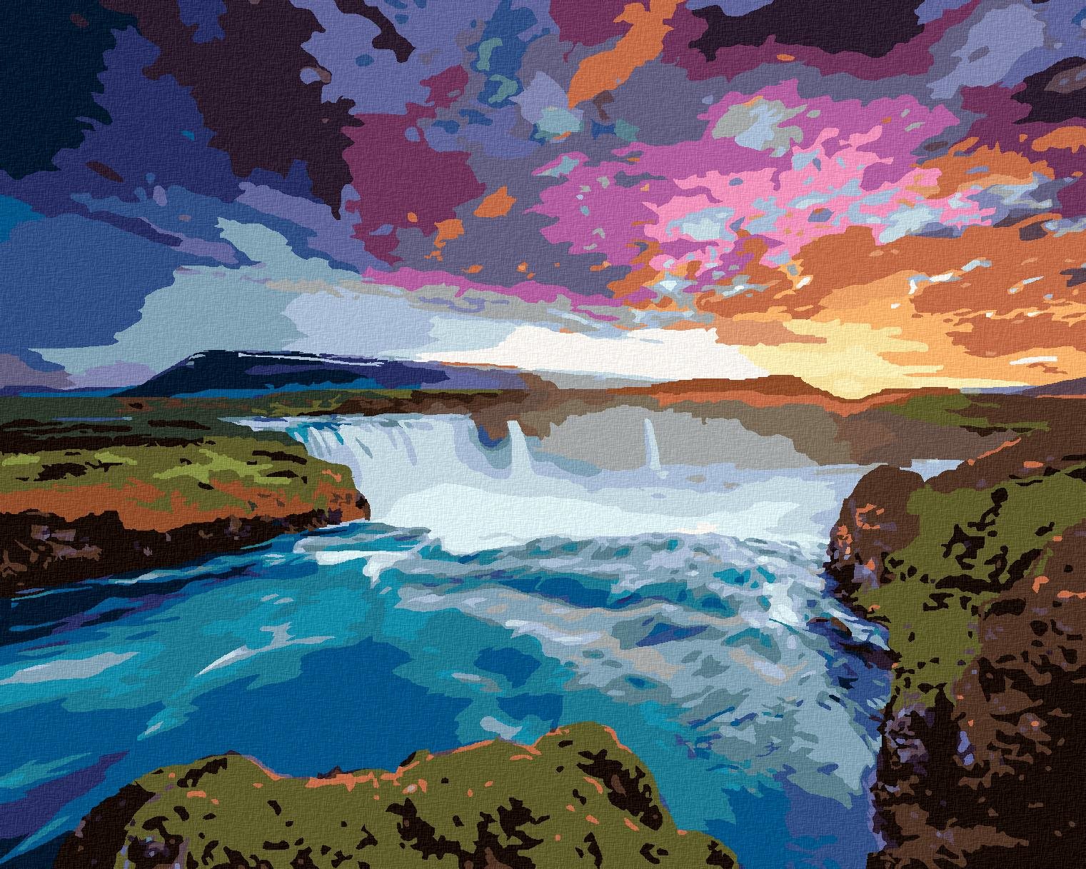 Zuty – Maľovanie Podľa Čísel – Pohľad Na Kaskádu Godafoss, 80 × 100 cm, Plátno + Rám