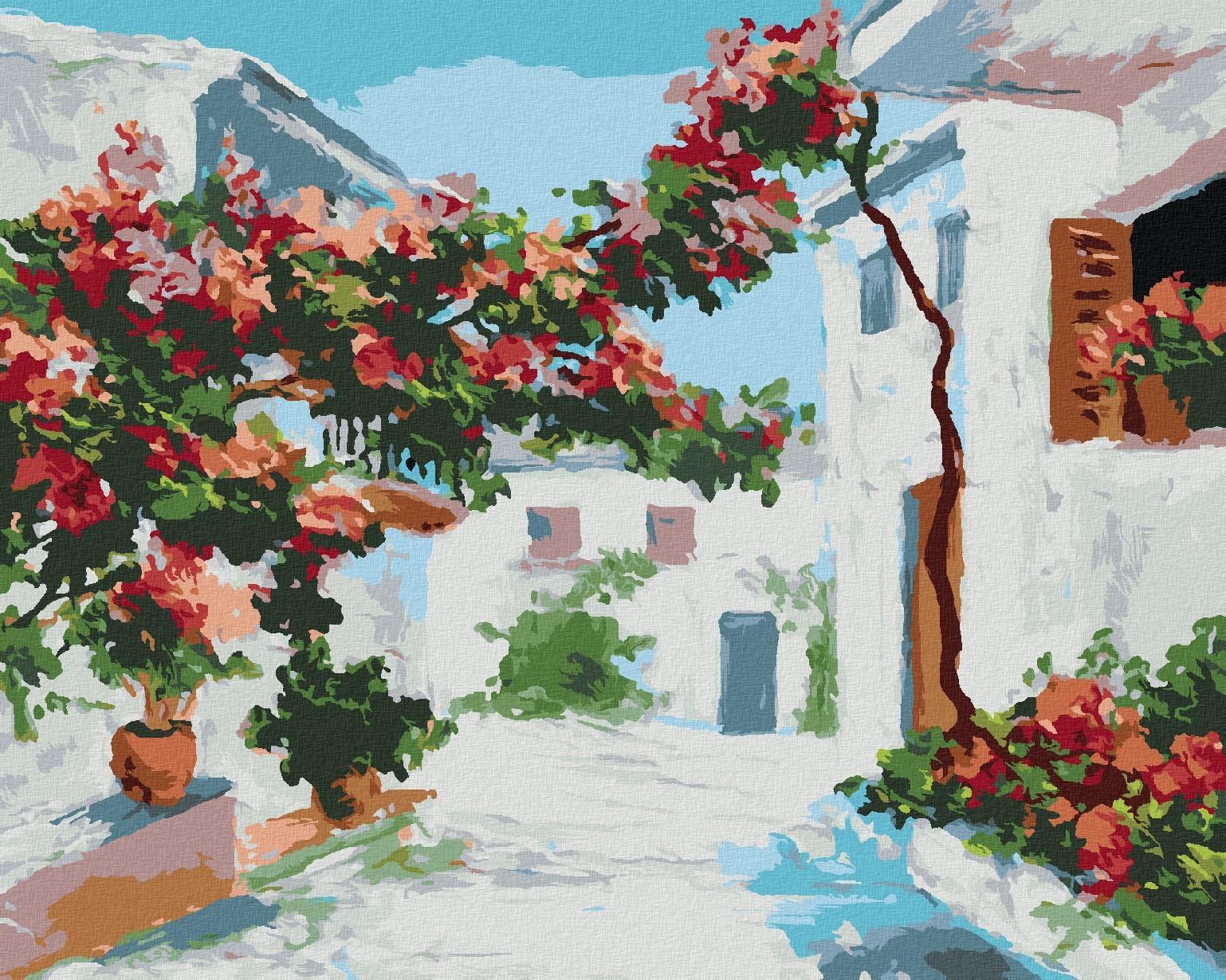 Zuty – Maľovanie Podľa Čísel – Grécke Domy Blízko Mora, 40 × 50 cm, Plátno