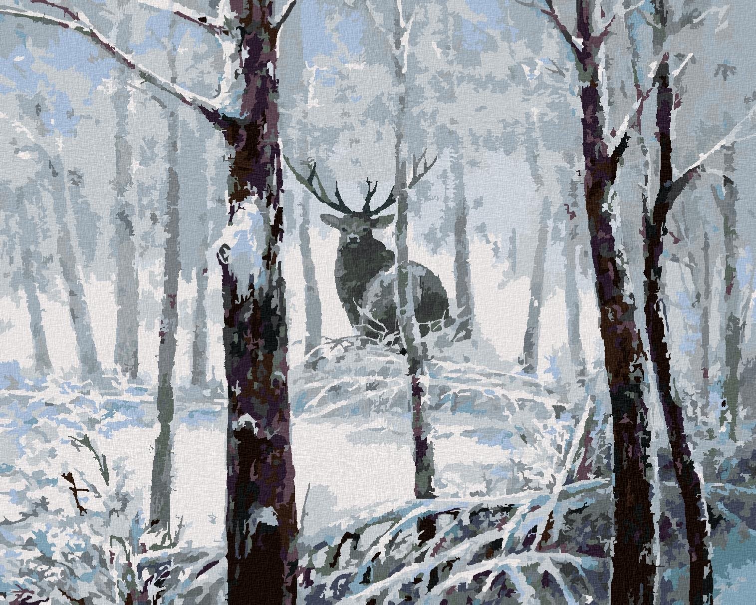 Zuty – Maľovanie Podľa Čísel – Jeleň V Zasneženom Lese, 40 × 50 cm, Plátno + Rám