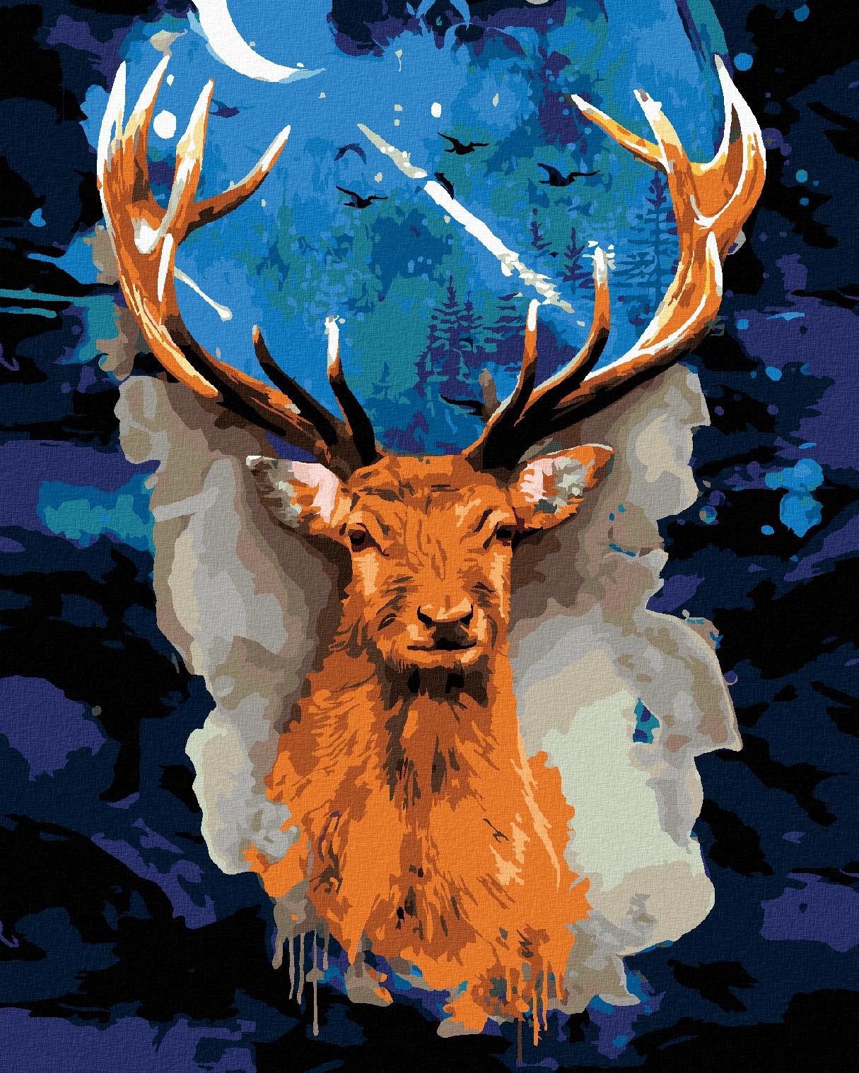 Zuty – Maľovanie Podľa Čísel – Jeleň S Temnou Galaxiou, 40 × 50 cm, Plátno + Rám