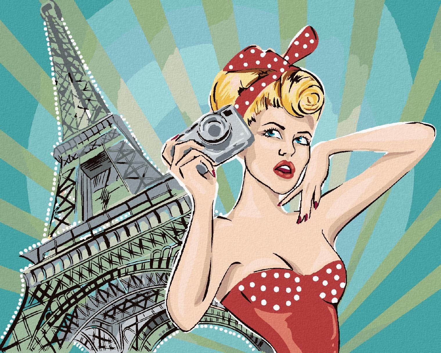Zuty – Maľovanie Podľa Čísel – Žena Pri Eiffelovej Veži Pop Art, 40 × 50 cm, Plátno