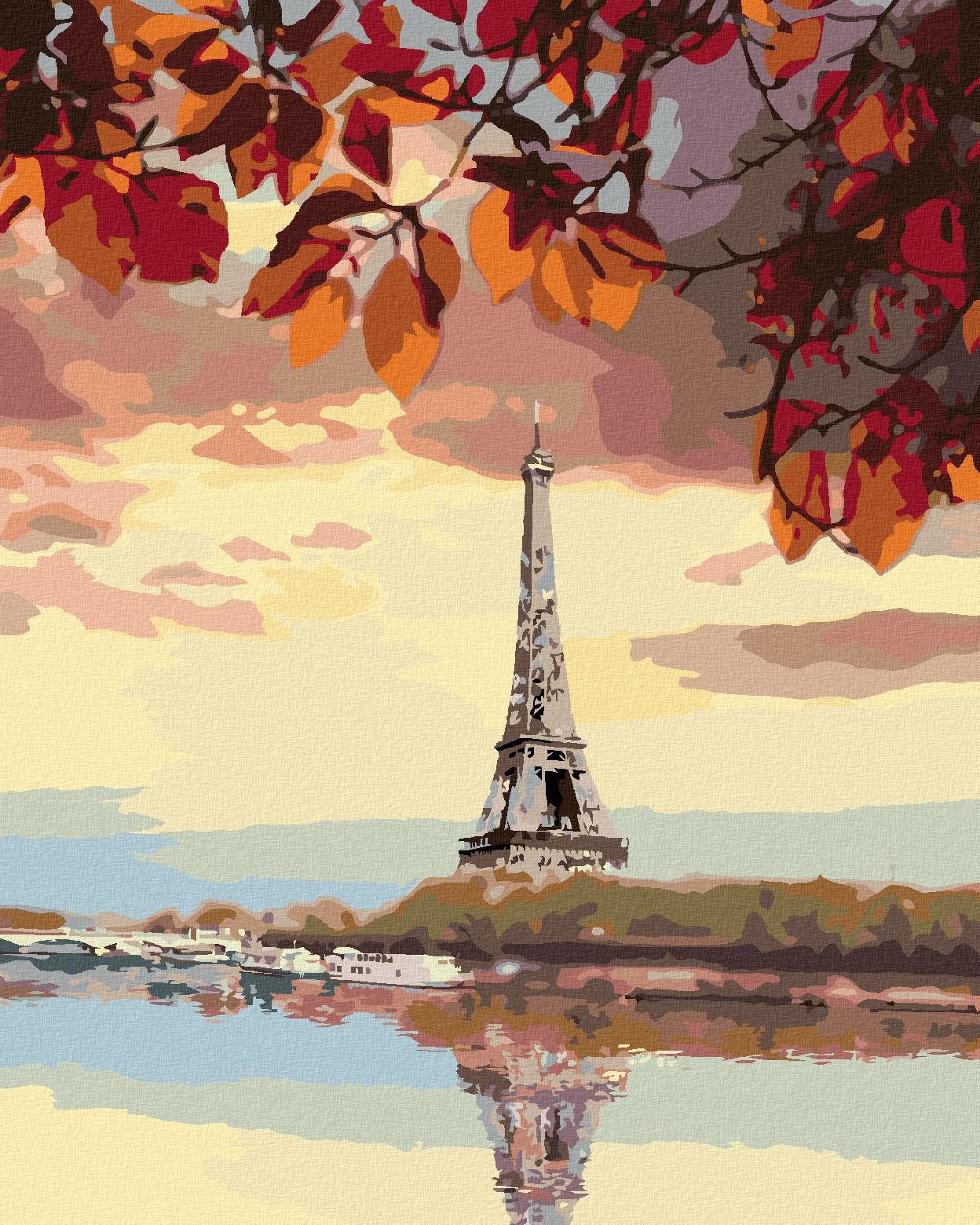 Zuty – Maľovanie Podľa Čísel – Eiffelova Veža A Jesenné Lístie, 80 × 100 cm, Plátno + Rám