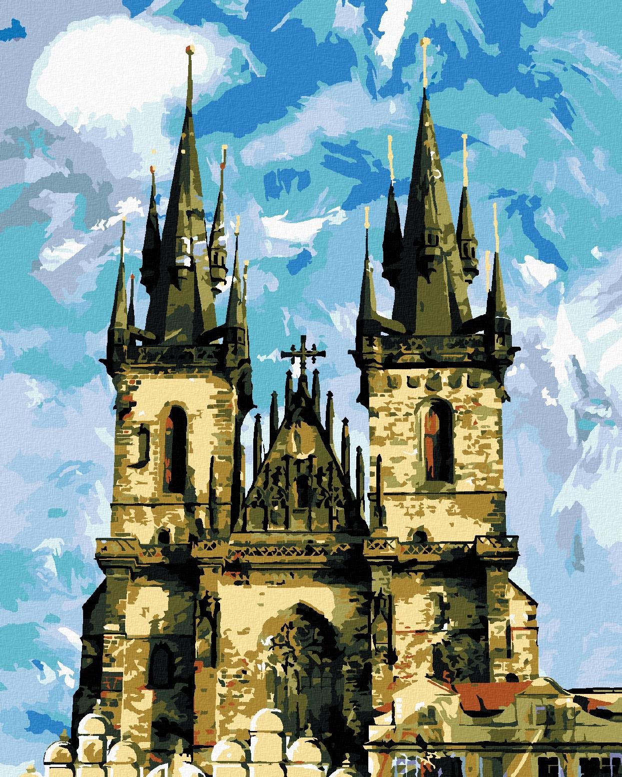 Zuty – Maľovanie Podľa Čísel – Katedrála Týnsky Chrám Praha, 40 × 50 cm, Plátno + Rám