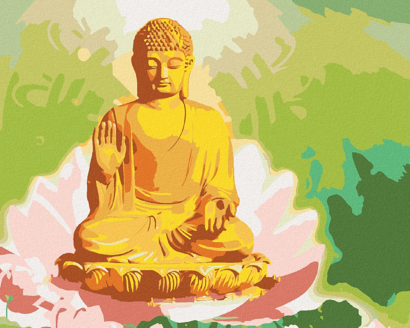 Zuty – Maľovanie Podľa Čísel – Buddha V Lotose A Zelené Pozadie, 80 × 100 cm, Plátno + Rám
