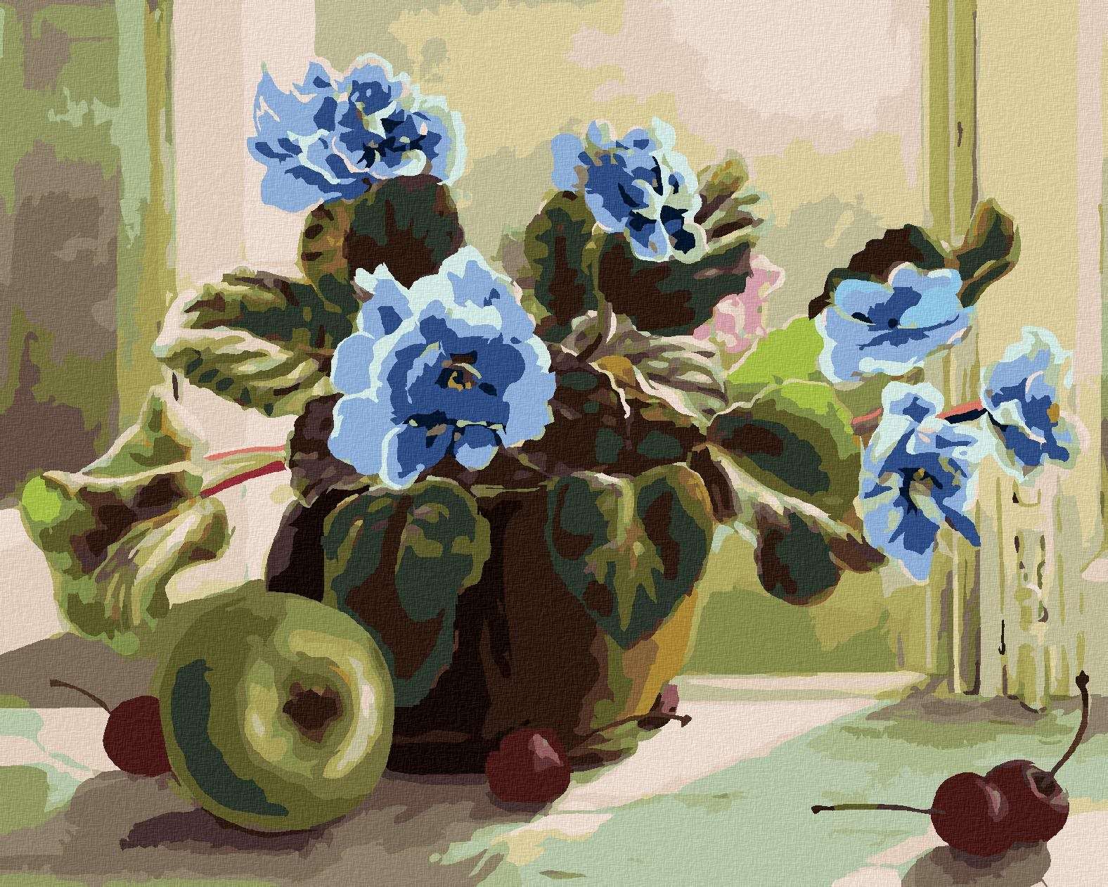 Zuty – Maľovanie Podľa Čísel – Modré Kvety A Ovocie, 40 × 50 cm, Plátno + Rám