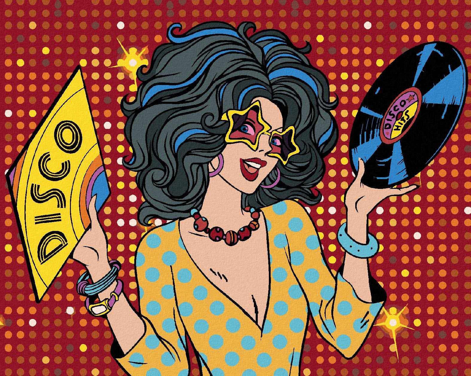 Zuty – Maľovanie Podľa Čísel – Pop-Art Disco Žena, 80 × 100 cm, Plátno + Rám