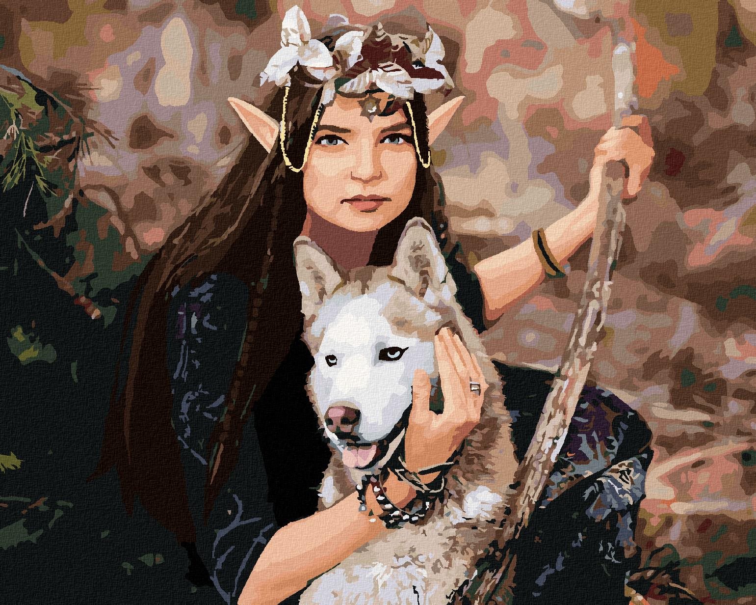 Zuty – Maľovanie Podľa Čísel – Elfia Princezná A Vlk, 40 × 50 cm, Plátno + Rám