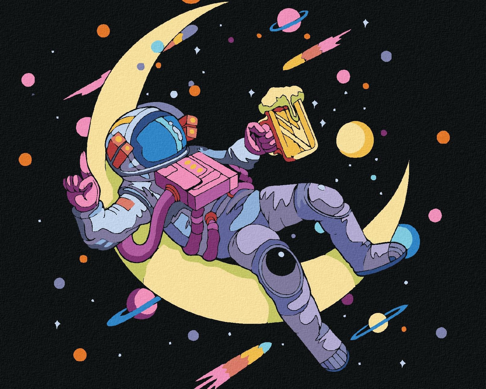 Zuty – Maľovanie Podľa Čísel – Astronaut A Pivo, 80 × 100 cm, Plátno + Rám