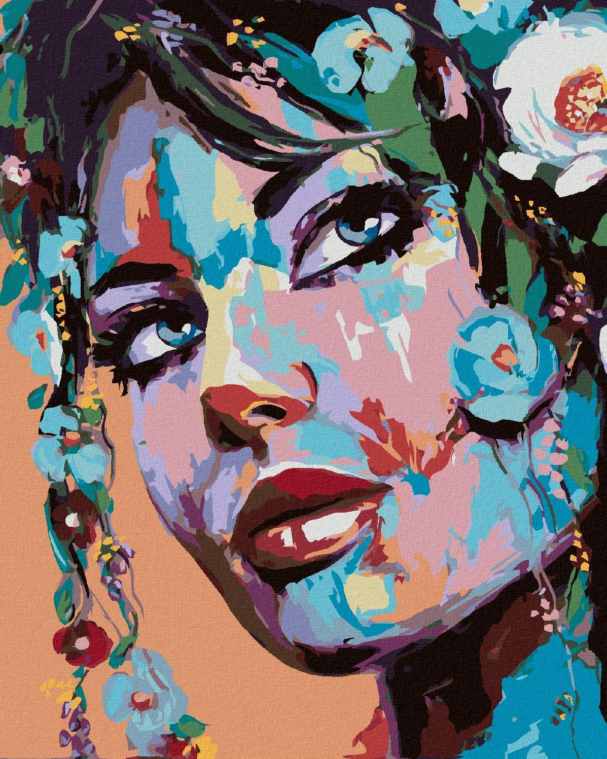Zuty – Maľovanie Podľa Čísel – Pop-Art Portrét Ženy S Kvetmi, 80 × 100 cm, Plátno