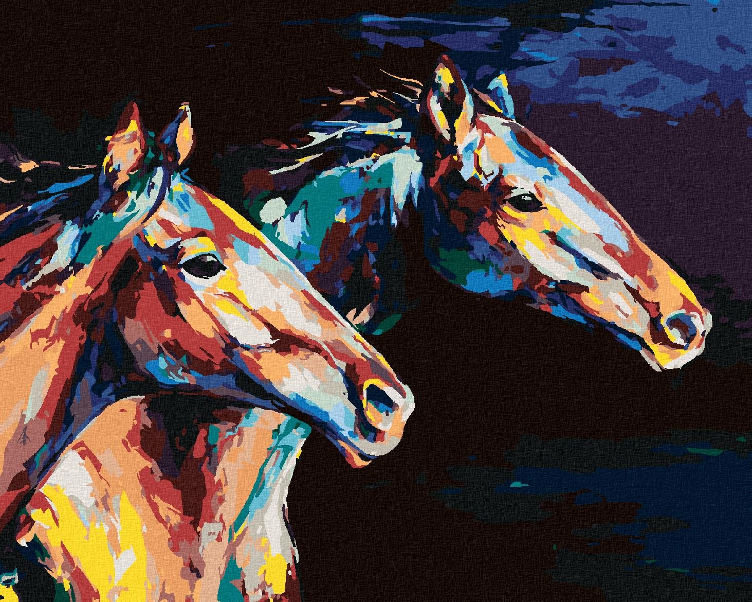 Zuty – Maľovanie Podľa Čísel – Dva Farebné Kone V Behu, 80 × 100 cm, Plátno