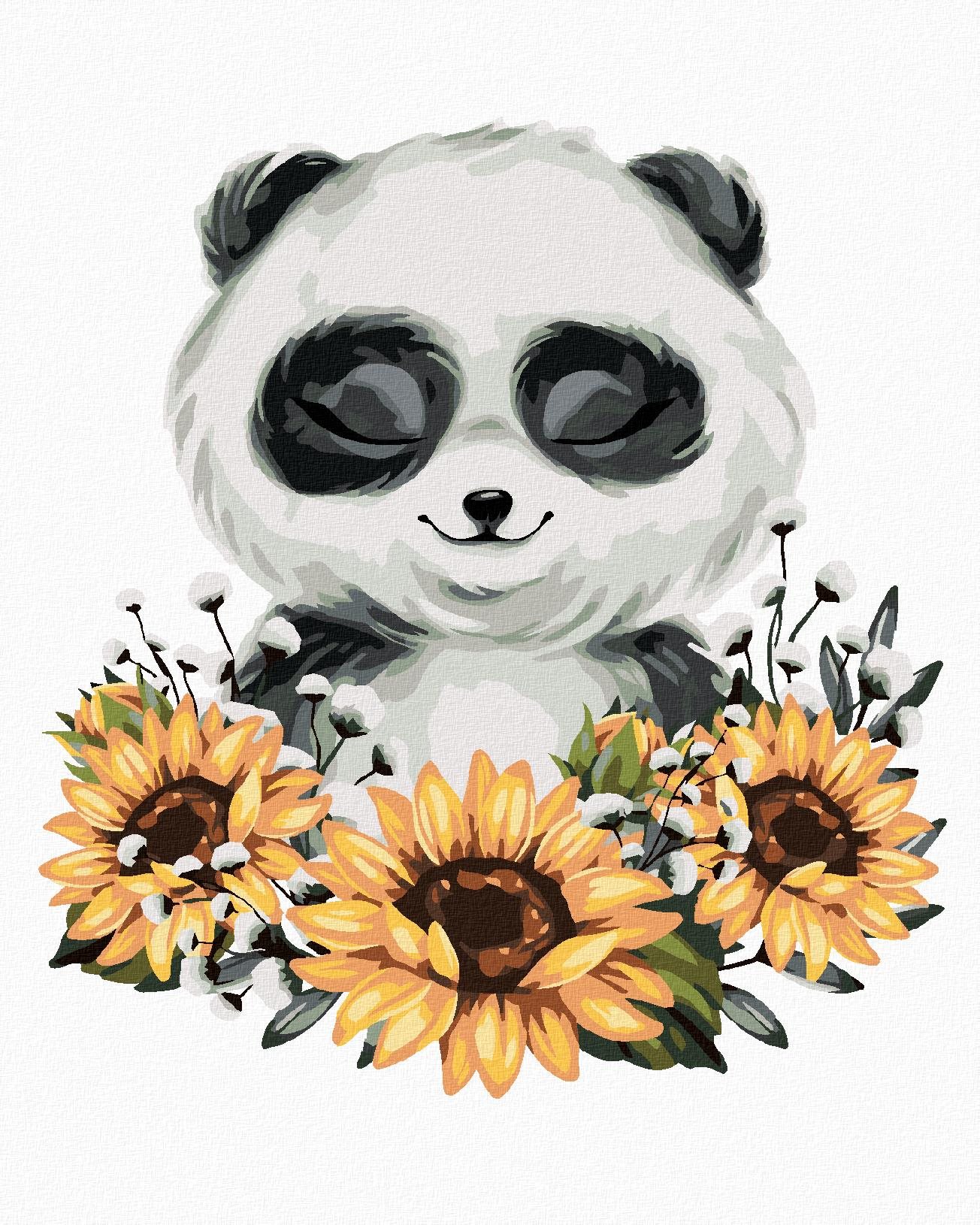 Zuty – Maľovanie Podľa Čísel – Panda So Slnečnicami, 80 × 100 cm, Plátno