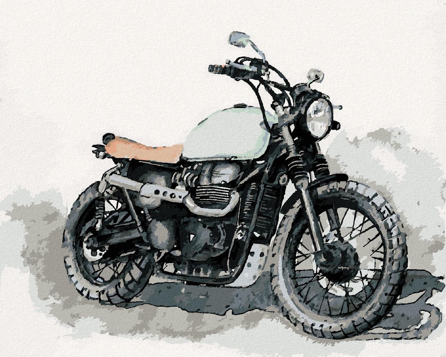 Zuty – Maľovanie Podľa Čísel – Motorka Na Sivom Pozadí, 80 × 100 cm, Plátno + Rám