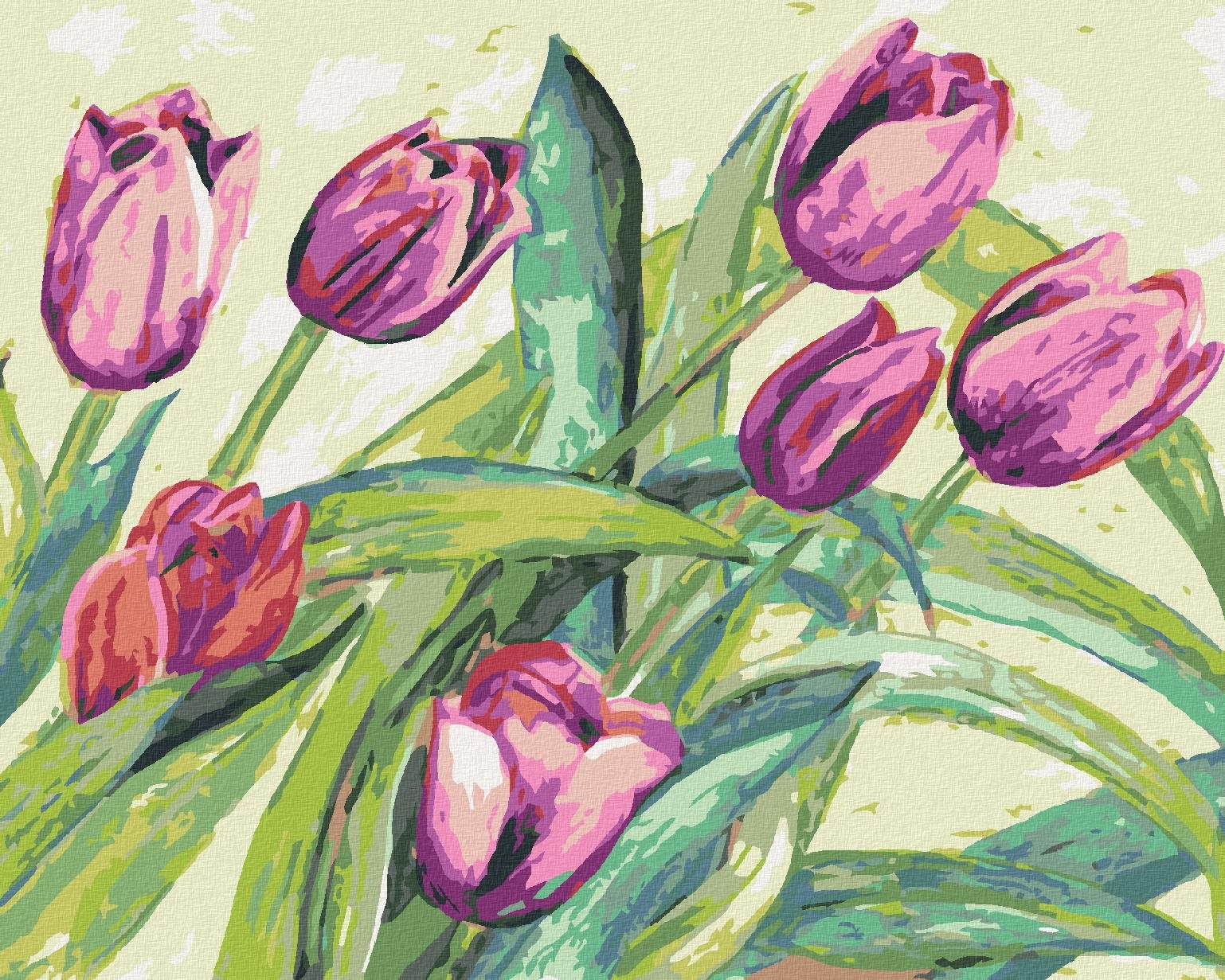 Zuty – Maľovanie Podľa Čísel – Fialové Tulipány, 80 × 100 cm, Plátno + Rám