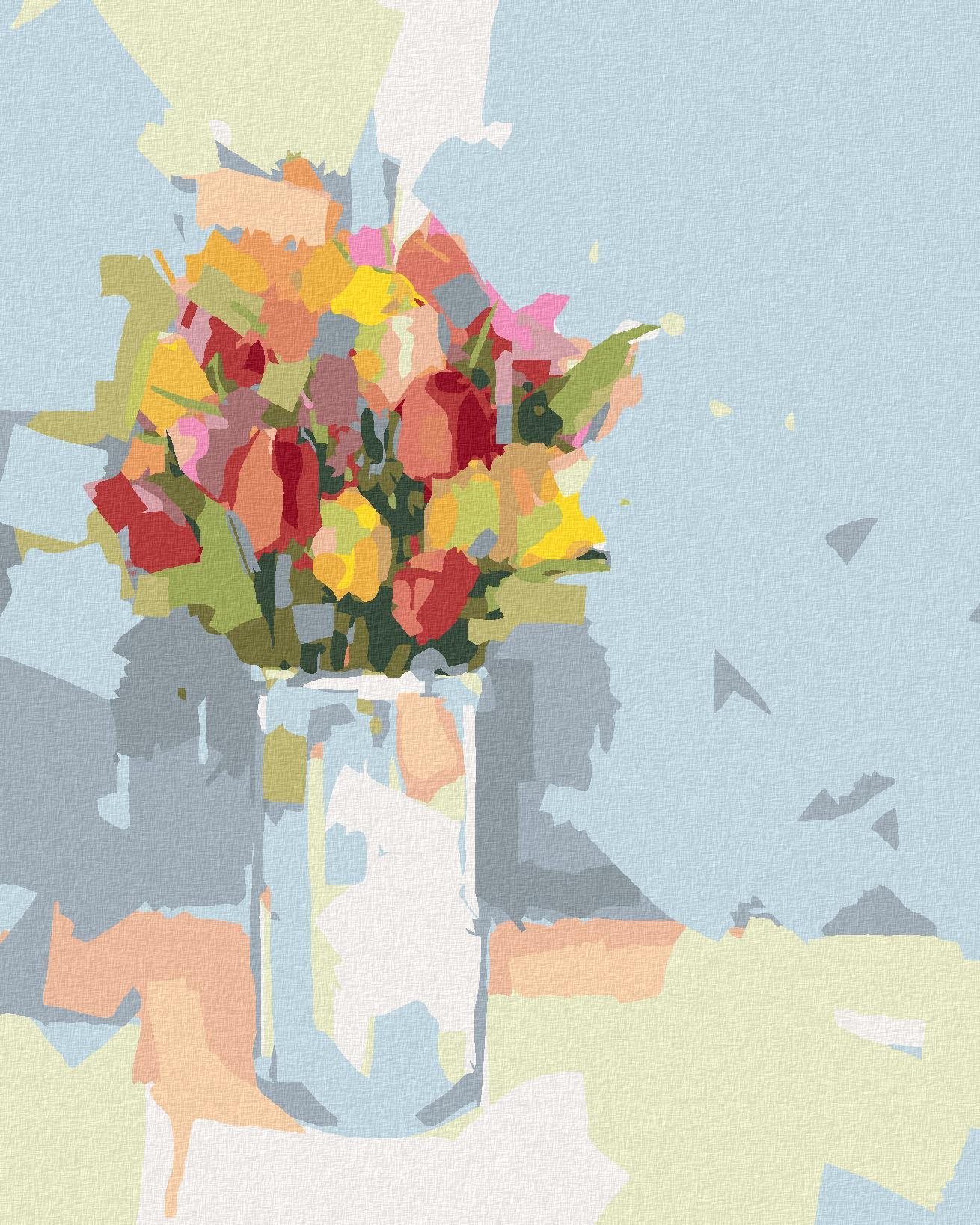Zuty – Maľovanie Podľa Čísel – Tulipány V Bielej Váze, 40 × 50 cm, Plátno + Rám