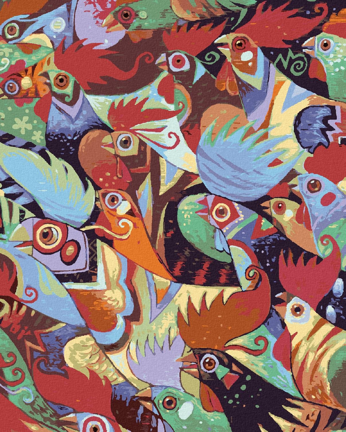 Zuty – Maľovanie Podľa Čísel – Farebné Kohúty, 80 × 100 cm, Plátno