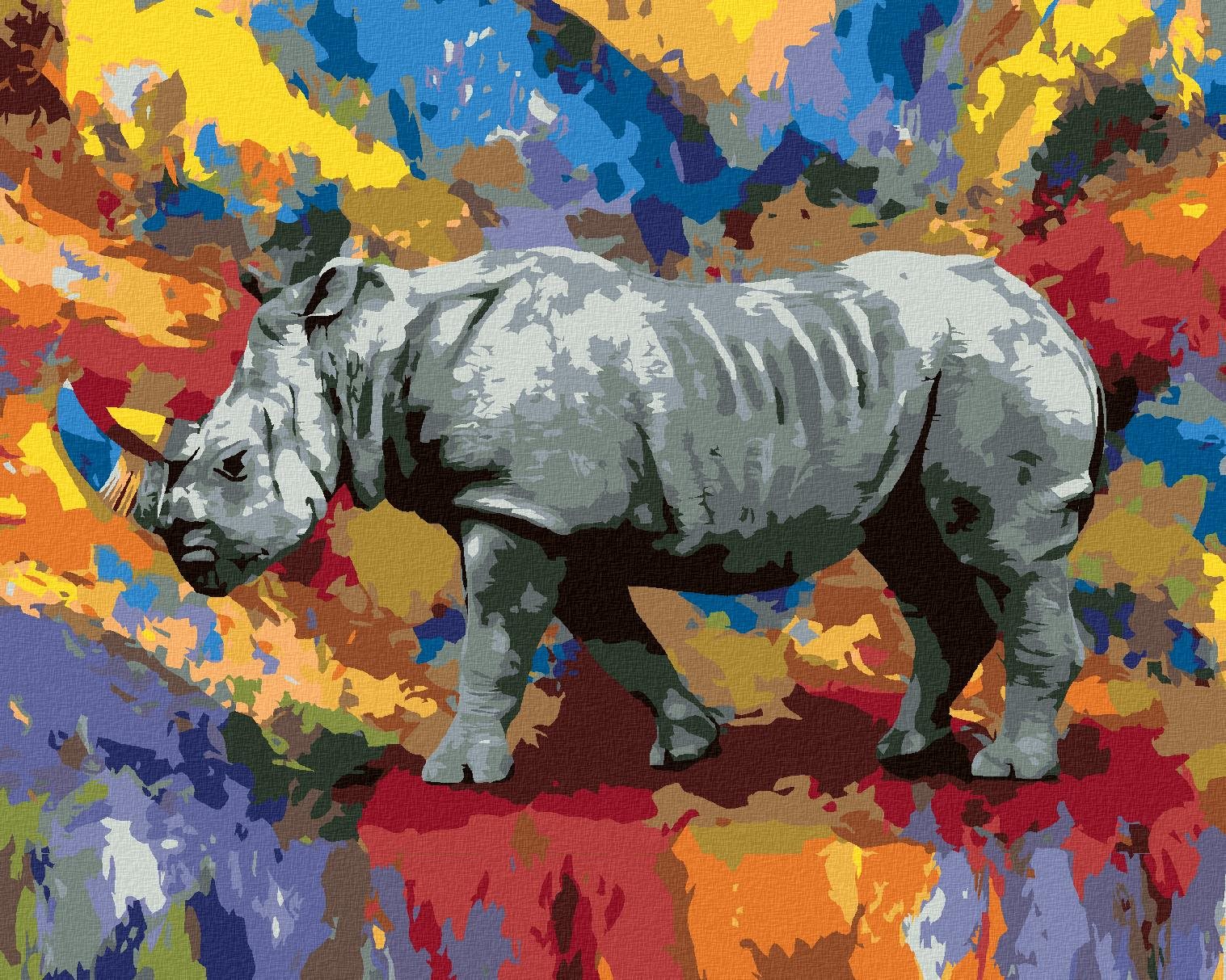 Zuty – Maľovanie Podľa Čísel – Farebný Nosorožec, 80 × 100 cm, Plátno + Rám