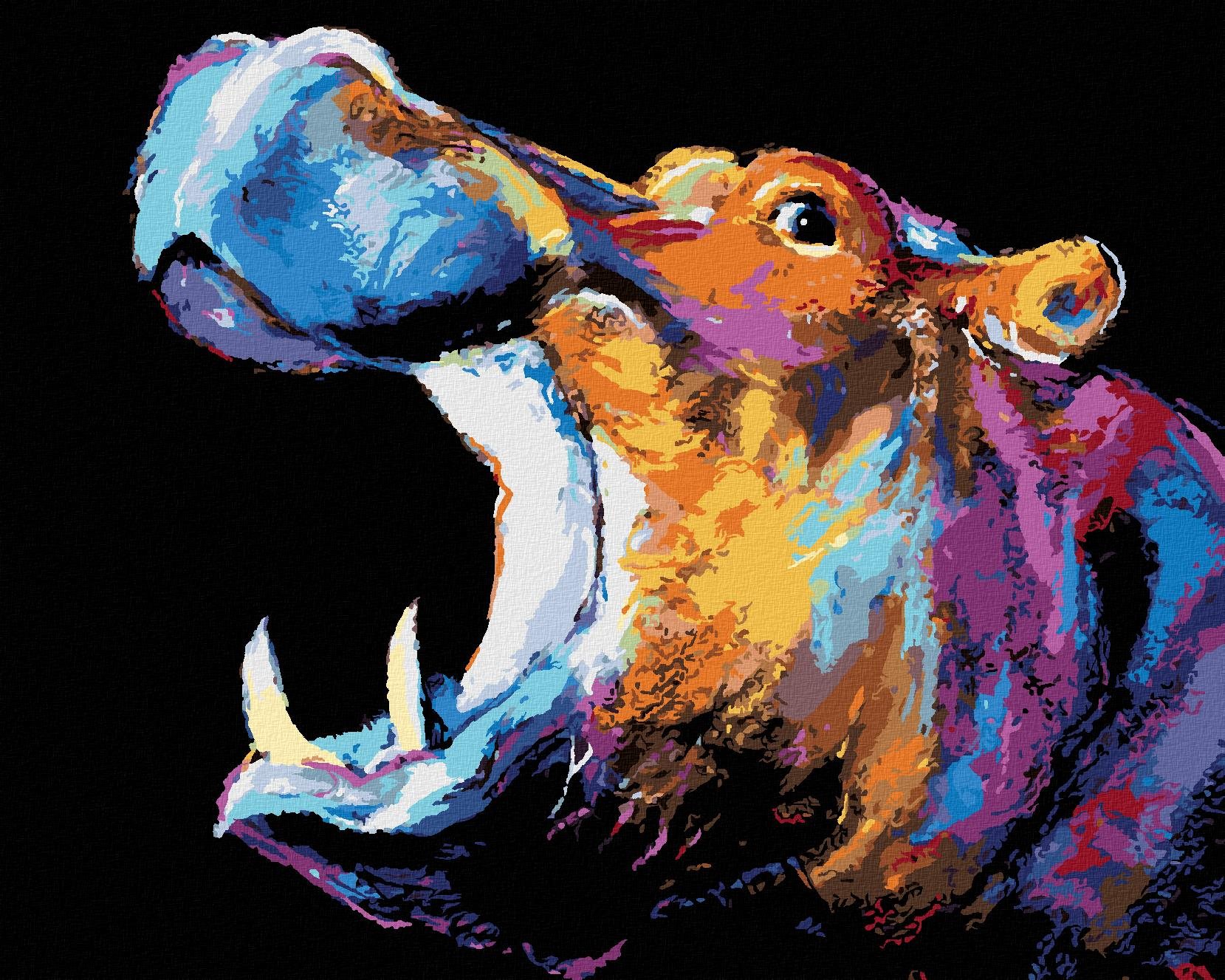 Zuty – Maľovanie Podľa Čísel – Farebný Hroch Ii, 80 × 100 cm, Plátno + Rám