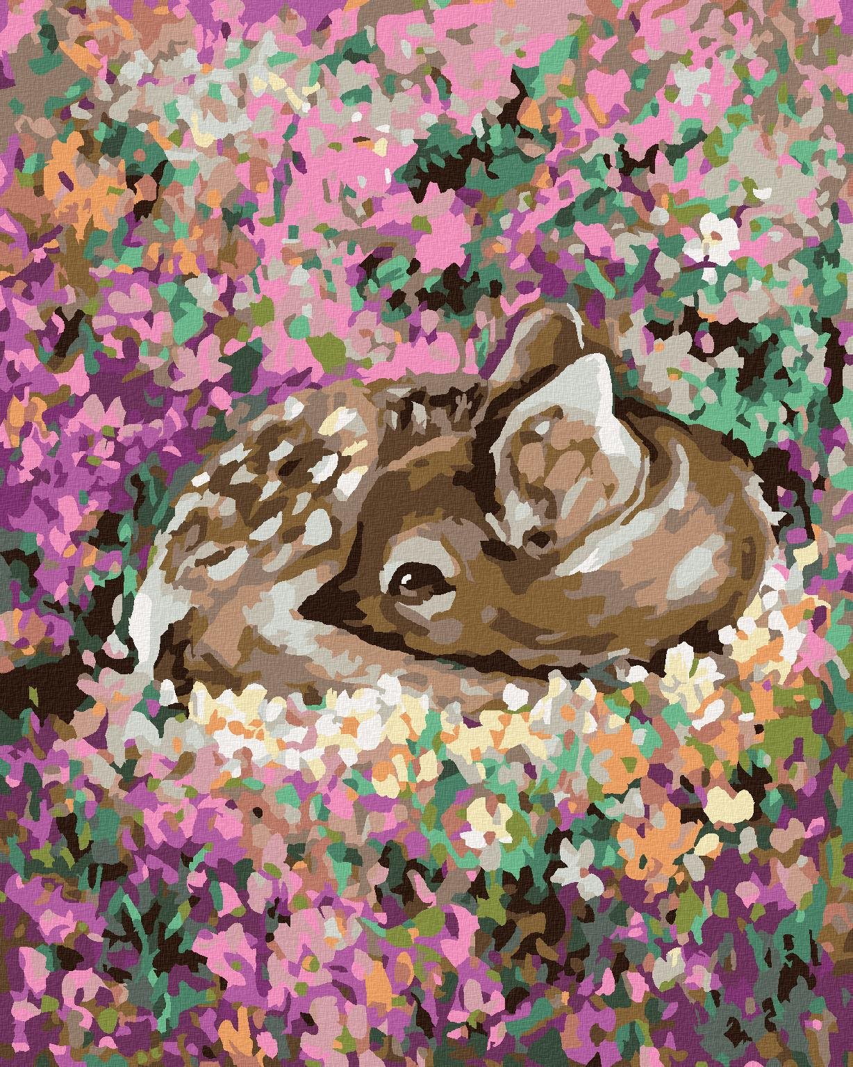 Zuty – Maľovanie Podľa Čísel – Srnček Medzi Kvetmi, 80 × 100 cm, Plátno + Rám