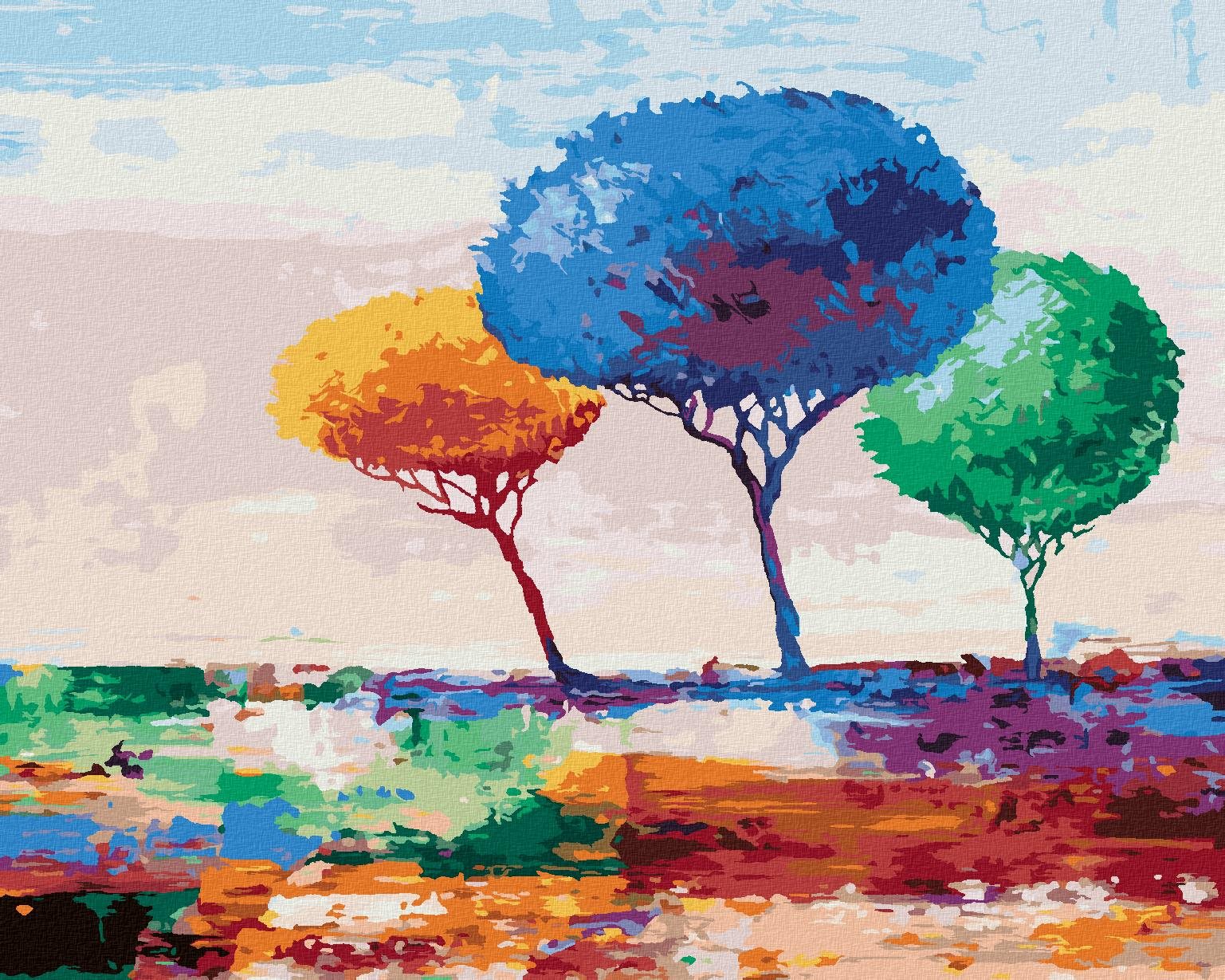 Zuty – Maľovanie Podľa Čísel – Tri Farebné Stromy, 40 × 50 cm, Plátno + Rám