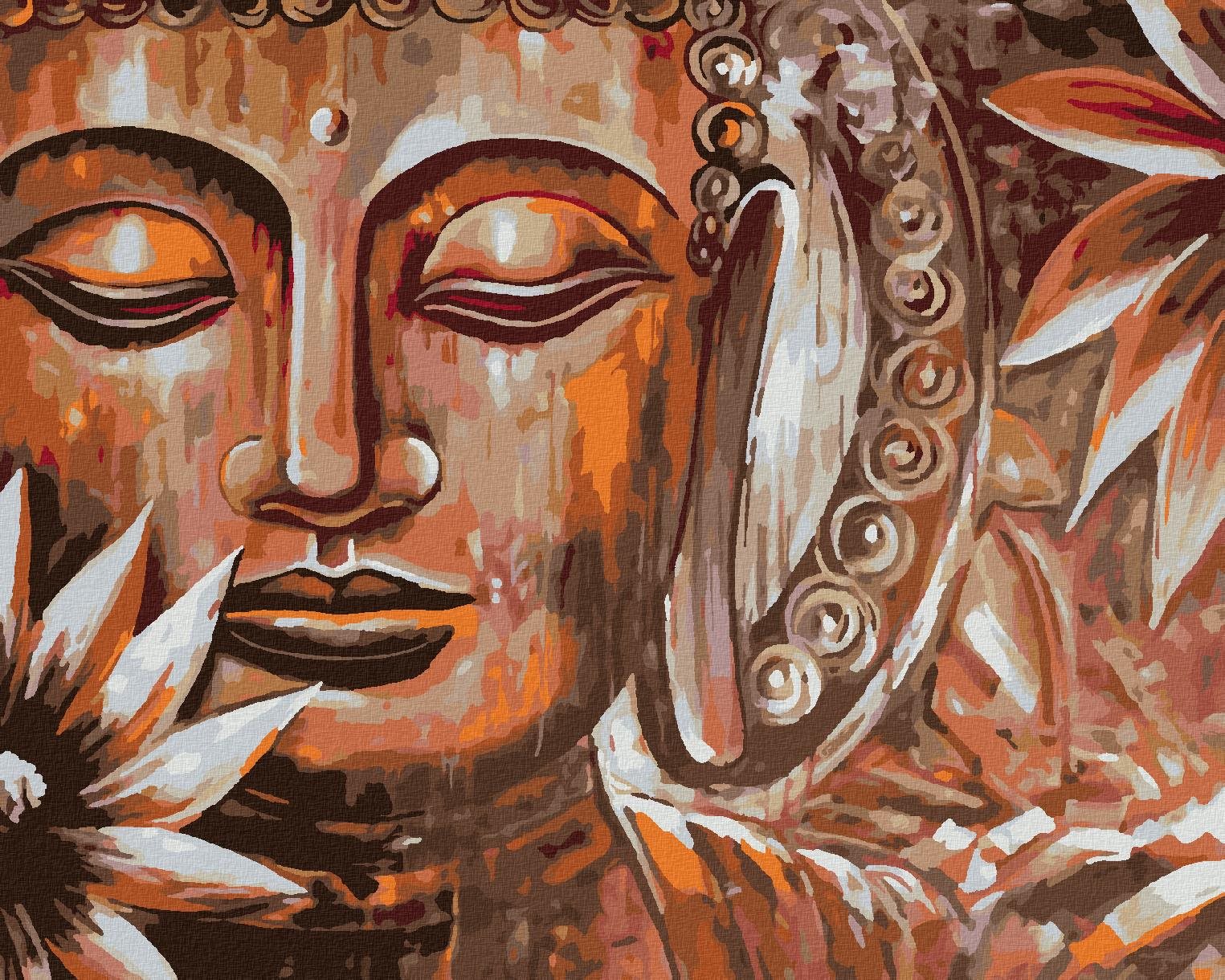 Zuty – Maľovanie Podľa Čísel – Bronzový Buddha A Kvetiny, 80 × 100 cm, Plátno + Rám