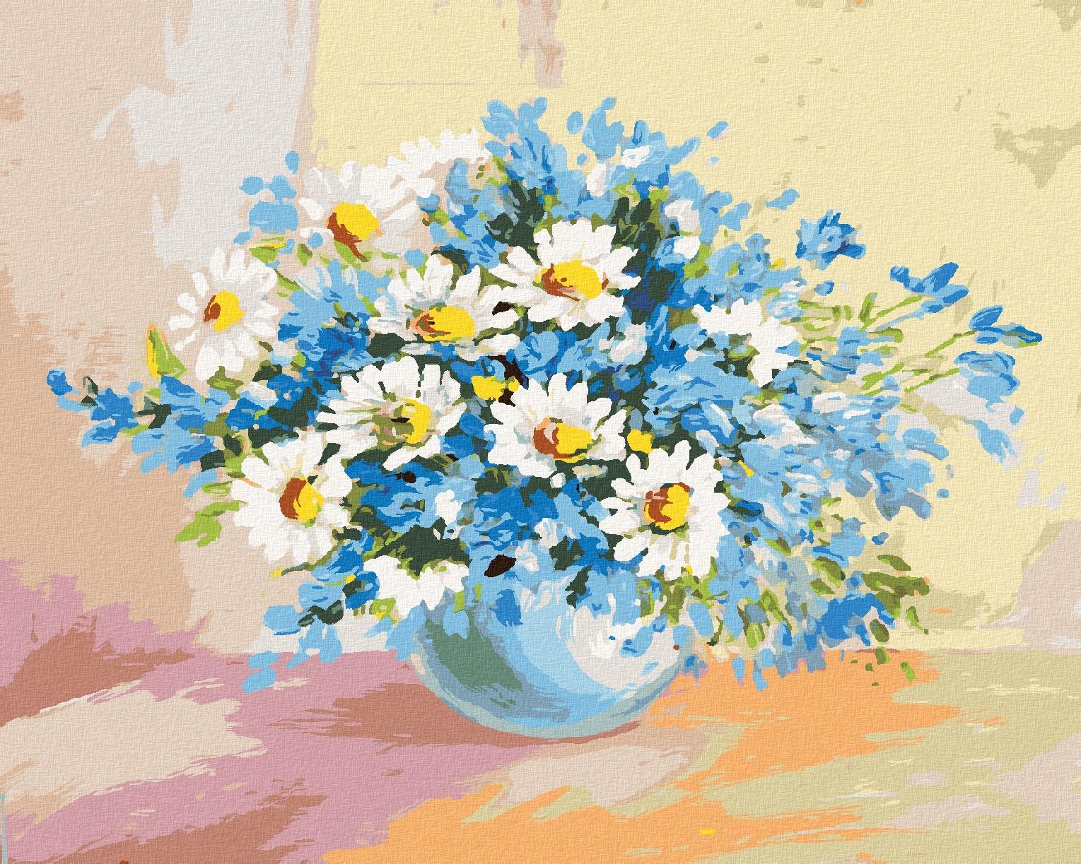 Zuty – Maľovanie Podľa Čísel – Harmanček A Modré Kvety, 80 × 100 cm, Plátno + Rám