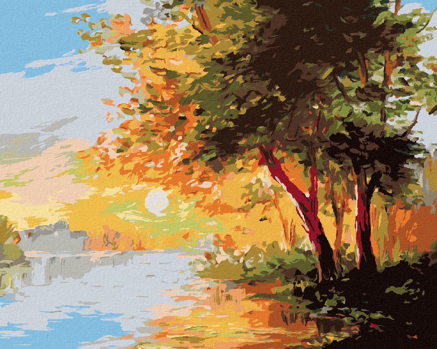 Zuty – Maľovanie Podľa Čísel – Rieka V Jarnom Lese A Západ Slnka, 80 × 100 cm, Plátno