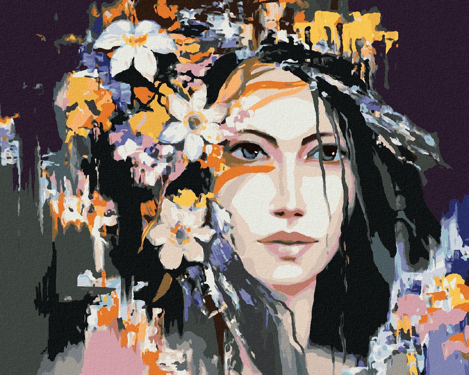 Zuty – Maľovanie Podľa Čísel – Žena A Abstraktná Kvetinová Koruna, 80 × 100 cm, Plátno