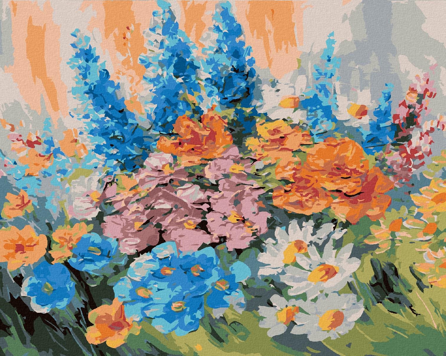Zuty – Maľovanie Podľa Čísel – Abstraktná Kytica Jarných Kvetín, 40 × 50 cm, Plátno + Rám