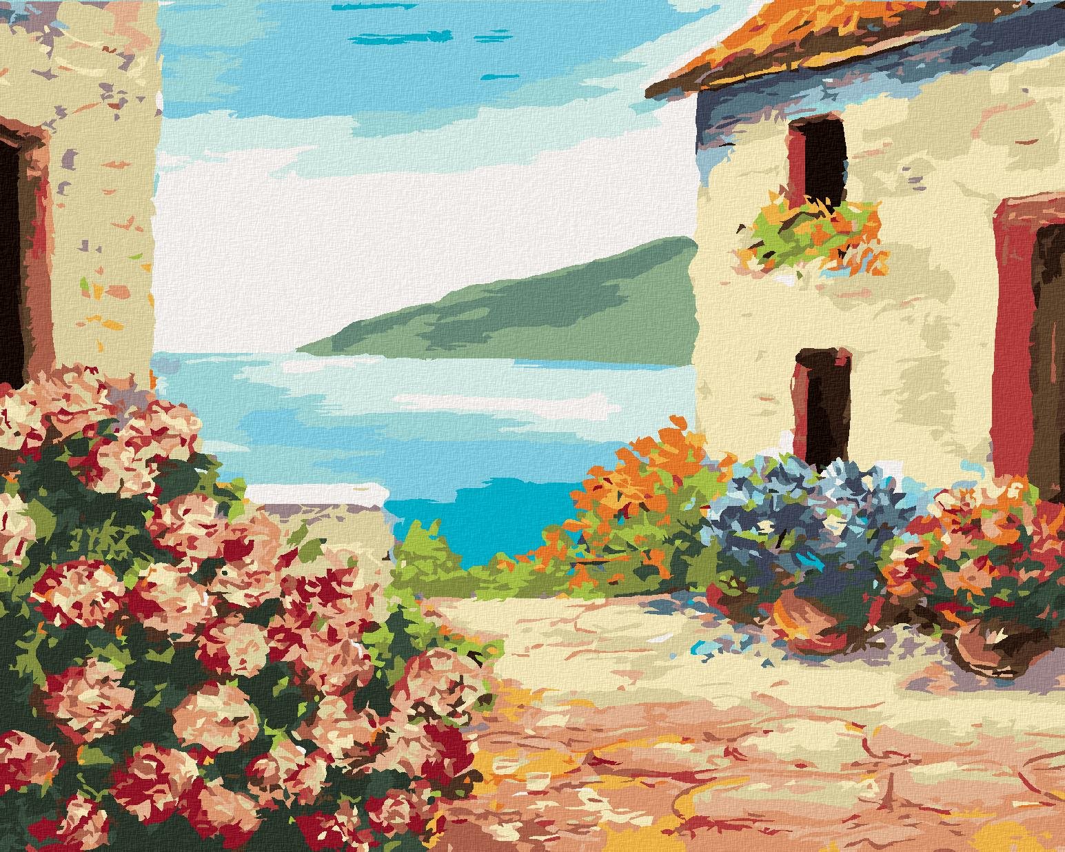 Zuty – Maľovanie Podľa Čísel – Dom Pri Mori A Kvety, 40 × 50 cm, Plátno