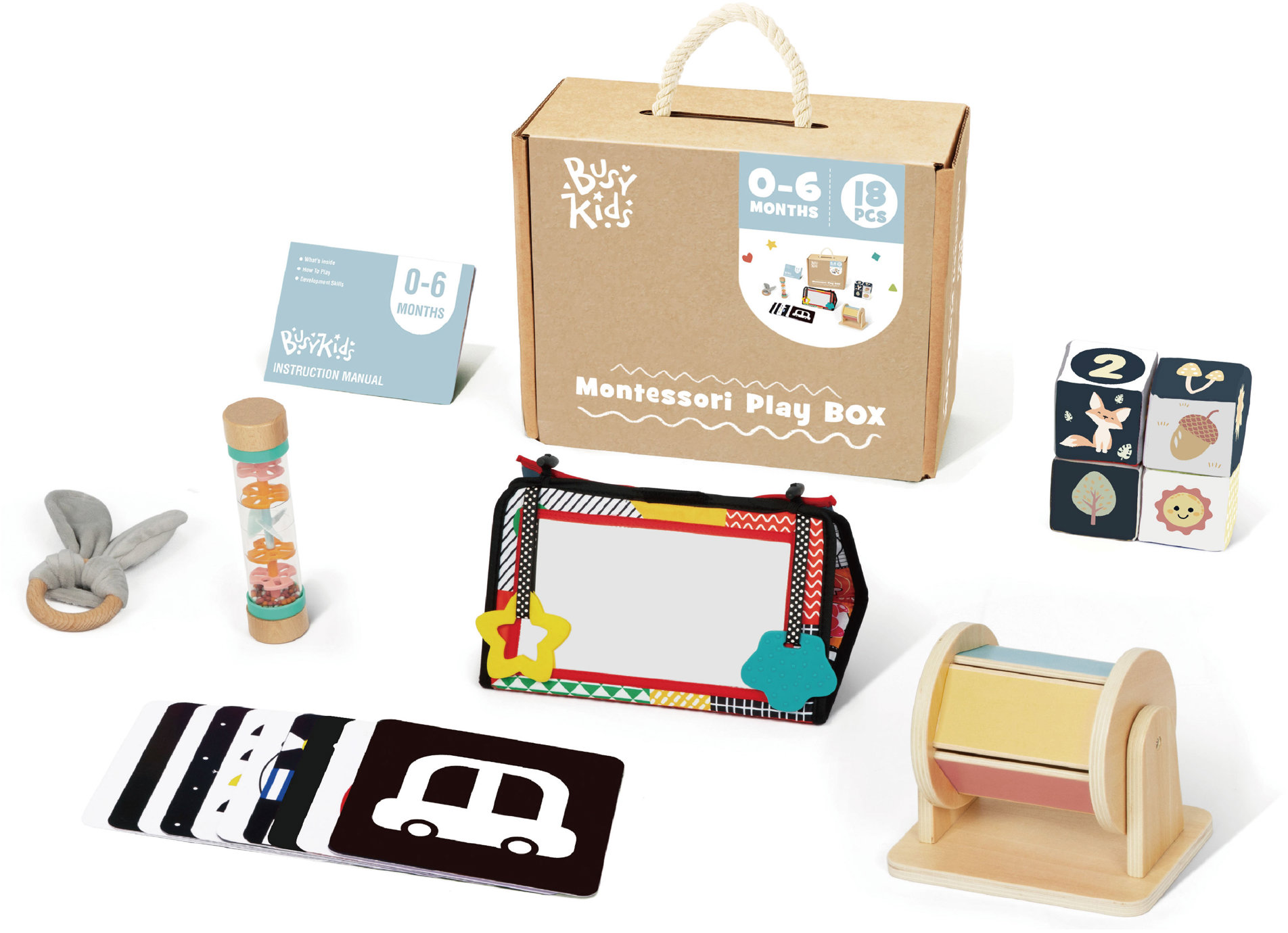 BusyKids Montessori Edukační box pro děti, 0 - 6 měsíců