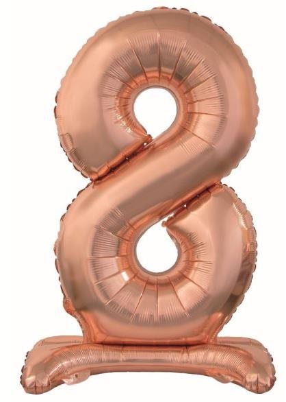 Balón fóliový číslica ružovo zlatá/rose gold na podstavci, 74 cm – 8