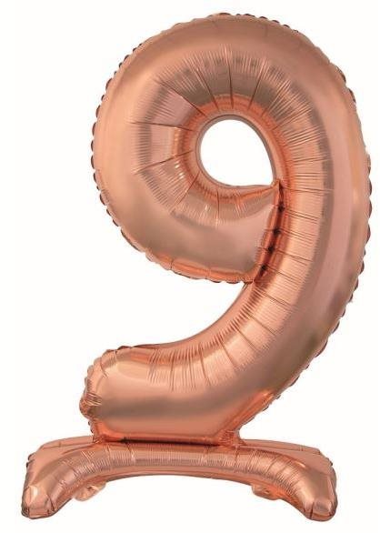 Balón fóliový číslica ružovo zlatá/rose gold na podstavci, 74 cm – 9