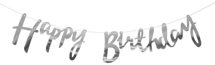 Girlanda narodeniny – happy birthday – strieborná, 150 cm
