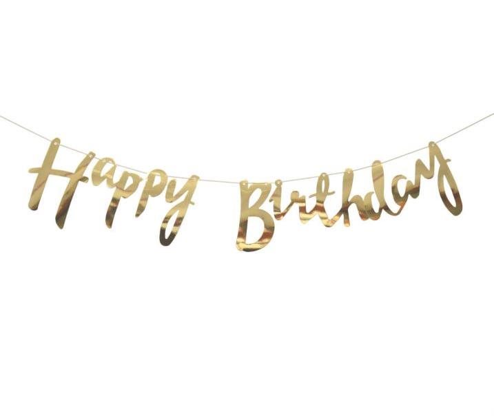 Girlanda narodeniny – happy birthday – zlatá, 150 cm