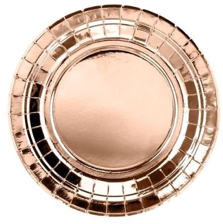 Papierové taniere, ružovo-zlaté – rose gold, 18 cm, 6 ks