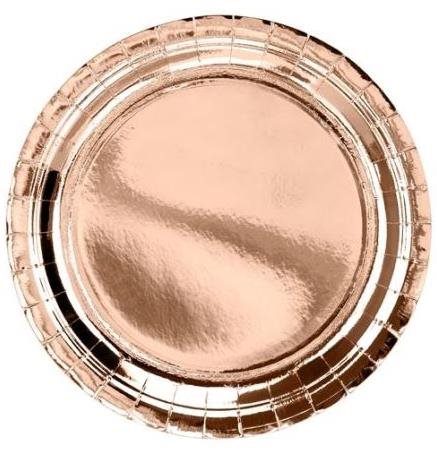 Papierové taniere, ružovo-zlaté – rose gold, 23 cm, 6 ks