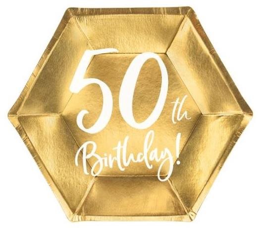 Papierové taniere 50 rokov – zlaté – 20 cm, 6 ks
