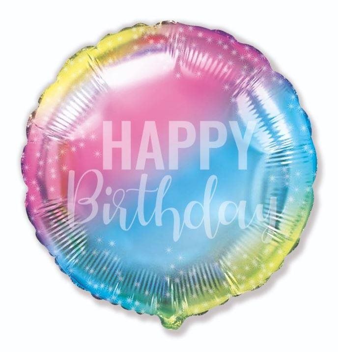 Balón fóliový 45 cm okrúhly dúhový – rainbow – happy birthday – narodeniny