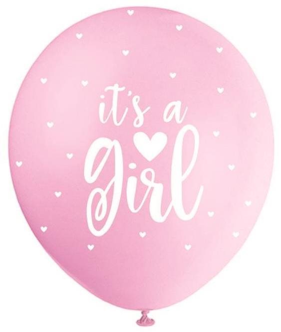 Balóniky latexové - "it's a girl" - dievča - ružovo-biele - 5 ks - 30 cm