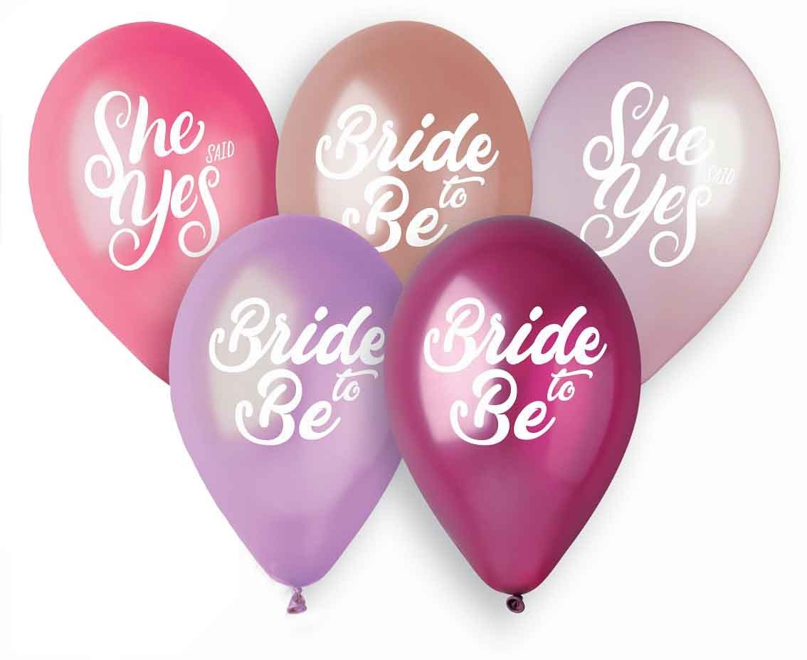Balóniky latexové 33 cm – „bride to be“ – „she said yes“ – rozlúčka so slobodou – 5 ks