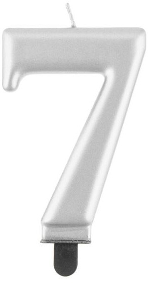 Narodeninová sviečka na tortu – 7 – metalická strieborná – 8 cm