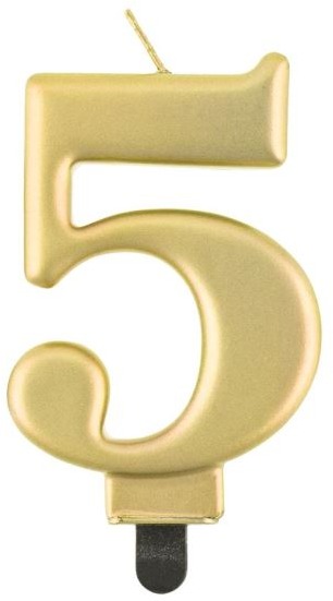 Narodeninová sviečka na tortu – 5 – metalická zlatá – 8 cm