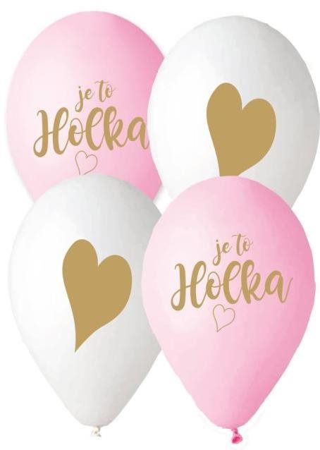 SMART BALLOONS Balónik s českou potlačou je to dievča! – ružová a biela – 30 cm – 5 ks