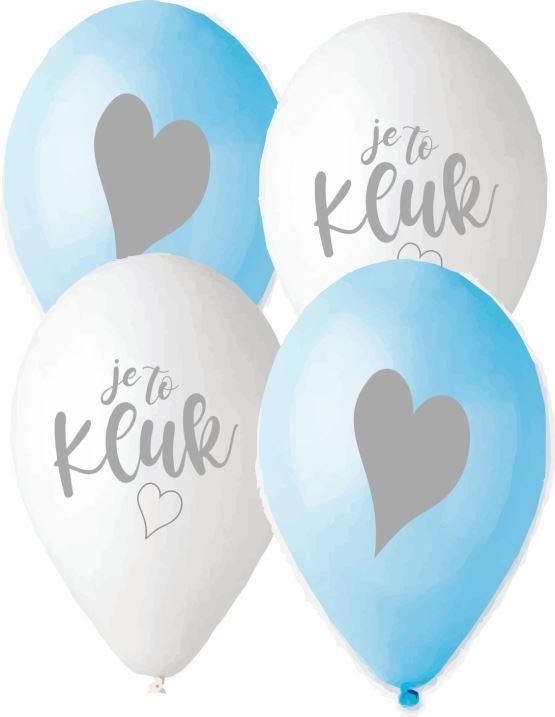 SMART BALLOONS Balónik s českou potlačou je to kluk! – modrá a biela - 30 cm – 5 ks